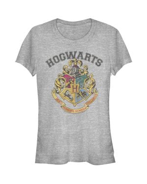 Harry Potter Junior's Vintage Hogwarts Crest Graphic T-Shirt - Gray