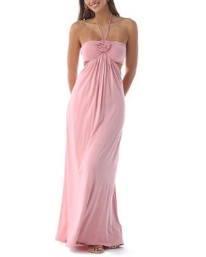 Sky Rosette Halter Maxi Dress - Pink