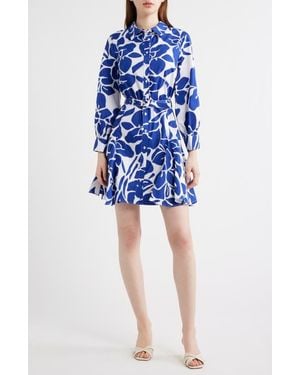Cece Belted Long Sleeve Cotton Shirtdress - Blue