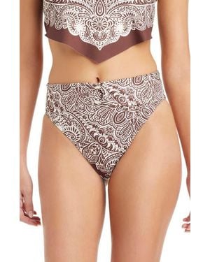 Sanctuary Printed High Waist Bikini Bottoms - Brown