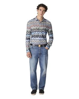 Missoni Long-Sleeved Viscose Chevron Shirt With Snake Pattern - Blue
