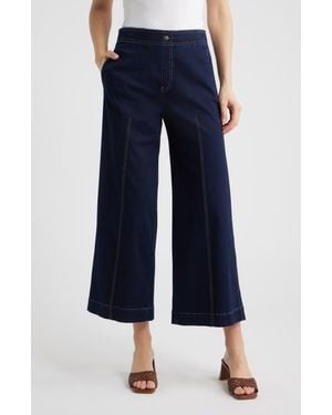 Hue Fine Lines Crop Wide Leg Pull-On Pants - Blue