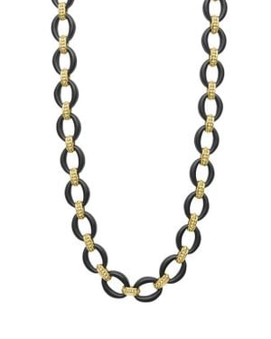 Lagos Anthem 18K Matte Ceramic Oval Link Necklace - Black