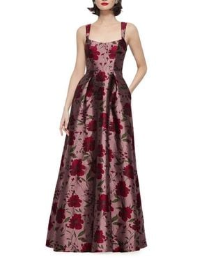 Alfred Sung Lyssa Floral Brocade A-Line Gown - Red
