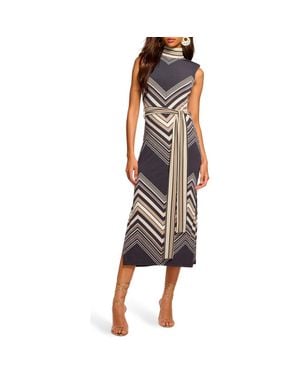 Ramy Brook Karolina Chevron Print Knit Midi Dress - Black