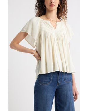 Treasure & Bond Shirred Raglan Sleeve Gauze Top - White
