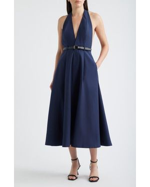 FREEMARKET Plunge Halter Neck Belted Midi Dress - Blue