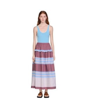 Sandro Long Striped Cotton Skirt - Purple
