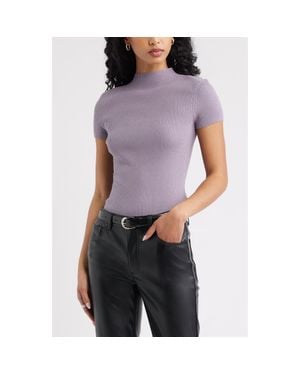 Open Edit Rib Knit Mock Neck Sweater - Purple