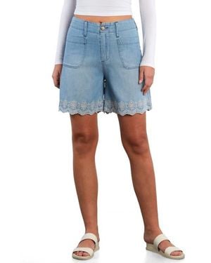 Billy T Embroidered Scallop Denim Shorts - Blue