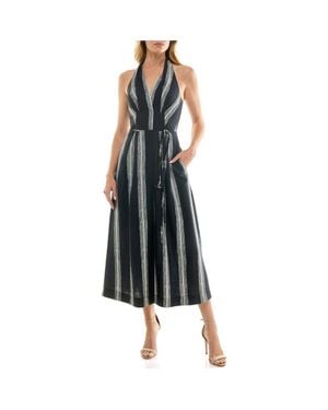 Socialite Stripe Halter Midi Dress - Black
