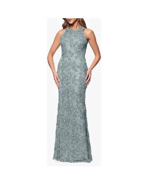 Xscape Evenings Sequin Soutache Sleeveless Sheath Gown - Blue