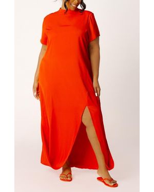 Buxom Couture High Neck Draped Maxi Dress - Red