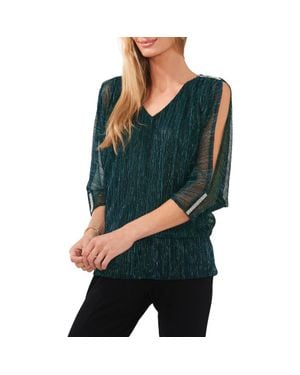 Chaus Metallic Split Sleeve Blouse - Green