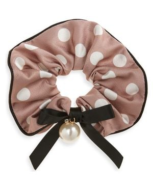 Tasha Polka Dot Hammered Satin Scrunchie - Brown