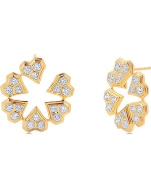 Sara Weinstock Honeycomb Diamond Heart Hoop Earrings - Metallic