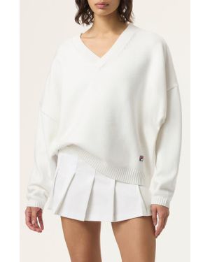 Fila X Hailey V-Neck Oversize Sweater - White
