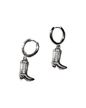Nickel & Suede Cowgirl Boot Huggies Earrings - White