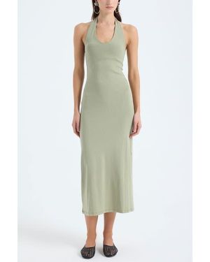 Monlicia Orion Halter Neck Cotton Bodycon Midi Dress - Green