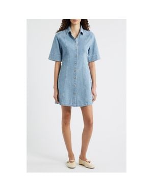 FRNCH Ellyne Embroidered Denim Shirtdress - Blue