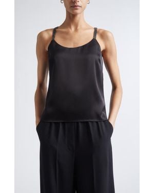 St. John Crystal Beaded Strap Liquid Satin Camisole - Black
