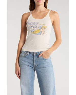 RE/DONE Lace Trim Graphic Camisole - Natural