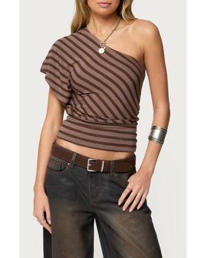 Edikted Stripe One-Shoulder Crop Top - Black