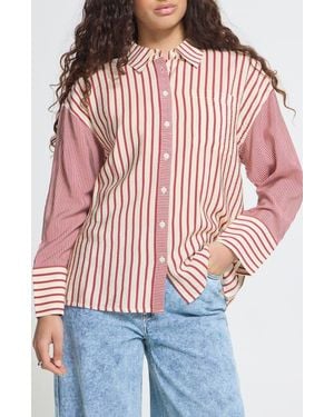 Ichi Ihlouri Striped Button Front Shirt - Red