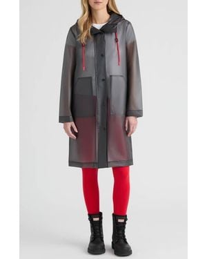 HUNTER Alexa Waterproof Longline Matte Transparent Hooded Raincoat - Gray