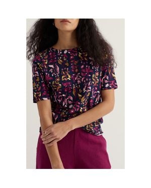 Seasalt Cornwall Poisson Print Organic Cotton T-Shirt - Purple