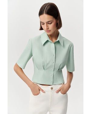 Exquise Charm Fitted Pleated Cropped Shirt - Green
