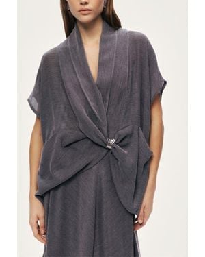 Nocturne Draped Wrap Blouse - Gray