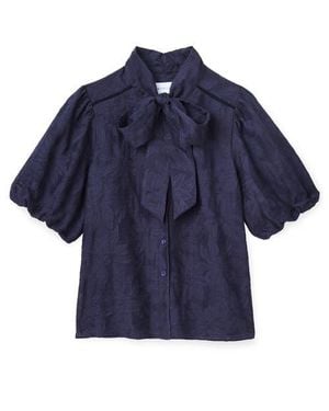 Cartolina Nantucket Peggy Tie Neck Jacquard Blouse - Blue