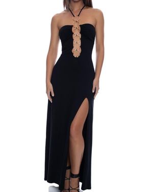 Luli Fama Inner Circle Halter Ring Long Dress - Black
