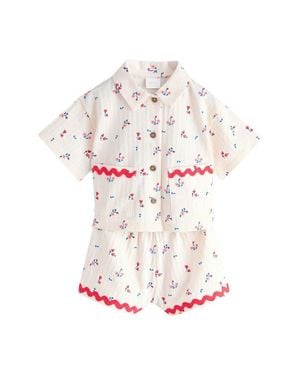 Next Kids' Floral Button-Up Shirt & Shorts Set - White