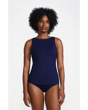 Lands' End Ddd-Cup Chlorine Resistant High Neck Upf 50 Modest Tankini Swimsuit Top - Blue