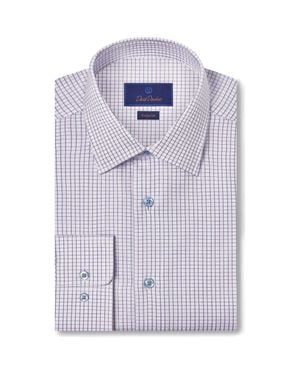 David Donahue Regular Fit Dobby Check Dress Shirt - Blue