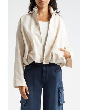 Emporio Armani Technical Cotton Blend Crop Hooded Windbreaker - Blue