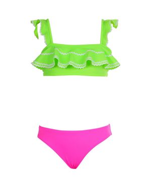 NESSI BYRD Neon, Bandeau, Ruffle Ric-Rac Trim Two Piece Bikini, Little Kid-Big Kid - Green