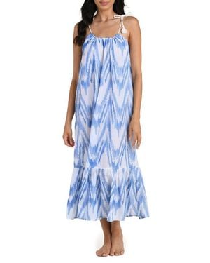 La Blanca Tidal Wave Tie Shoulder Cover-Up Maxi Dress - Blue