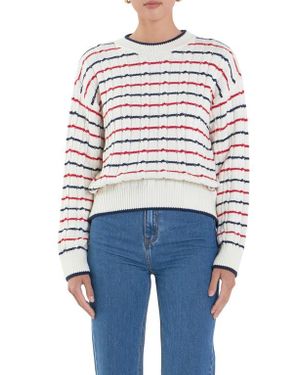 English Factory Stripe Cable Stitch Sweater - White