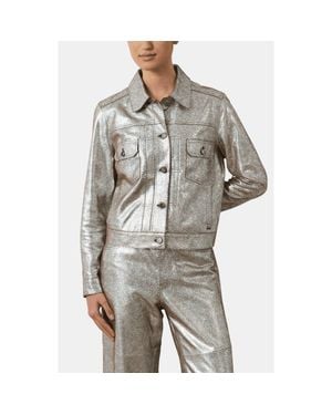 Velez Glass Suede Leather Trucker Jacket - Gray