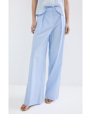 Mango Pinstripe Wide Leg Pants - Blue