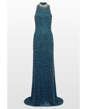 Jenny Packham Sisley High-Neck Embellished Maxi Dress - Blue
