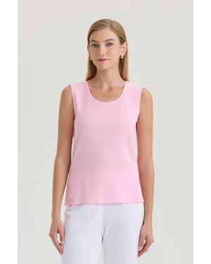 Ming Wang Mid Length Scoop Neck Knit Tank - Pink