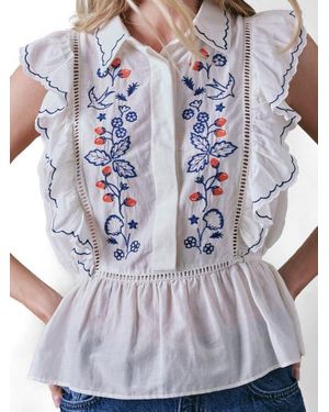 Camp Cove Swim Wild Strawberry Silk Blend Blouse - Blue