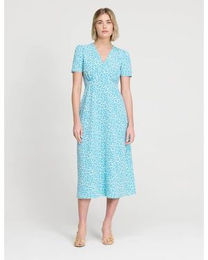 Finery London Nieve V-Neck Short Sleeve Midi Dress - Blue