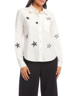 Karen Kane Star Embroidered Cotton Button-Up Shirt - White