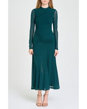 Wayf Selene Ruched Long Sleeve Dress - Green