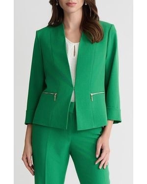 Kasper Collarless Zip Pocket Blazer - Green